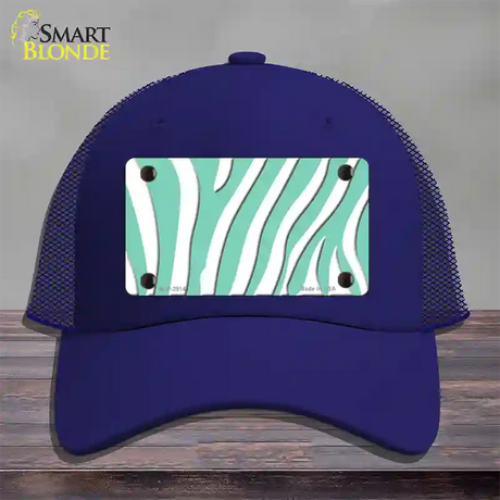 Mint White Zebra Novelty License Plate Hat Mesh / Royal Blue