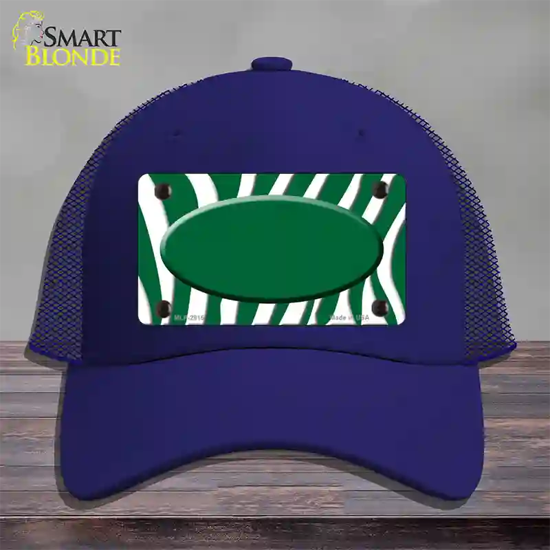 Green White Zebra Green Center Oval Novelty License Plate Hat Mesh / Royal Blue