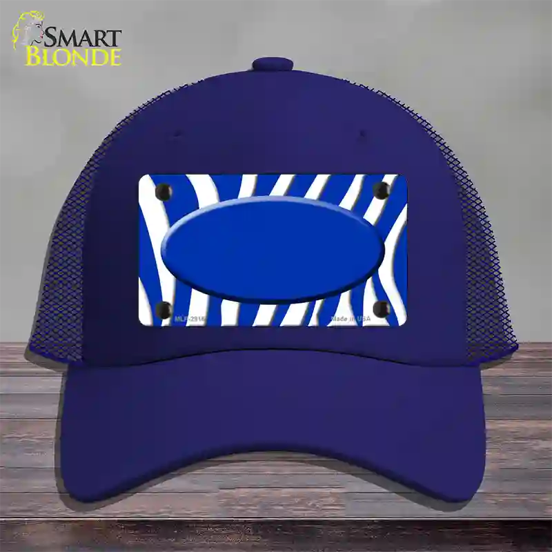 Blue White Zebra Blue Center Oval Novelty License Plate Hat Mesh / Royal Blue