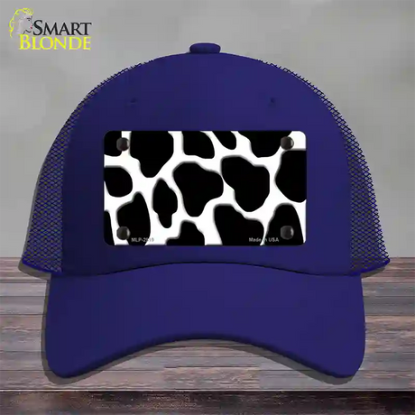 Black White Giraffe Novelty License Plate Hat Mesh / Royal Blue