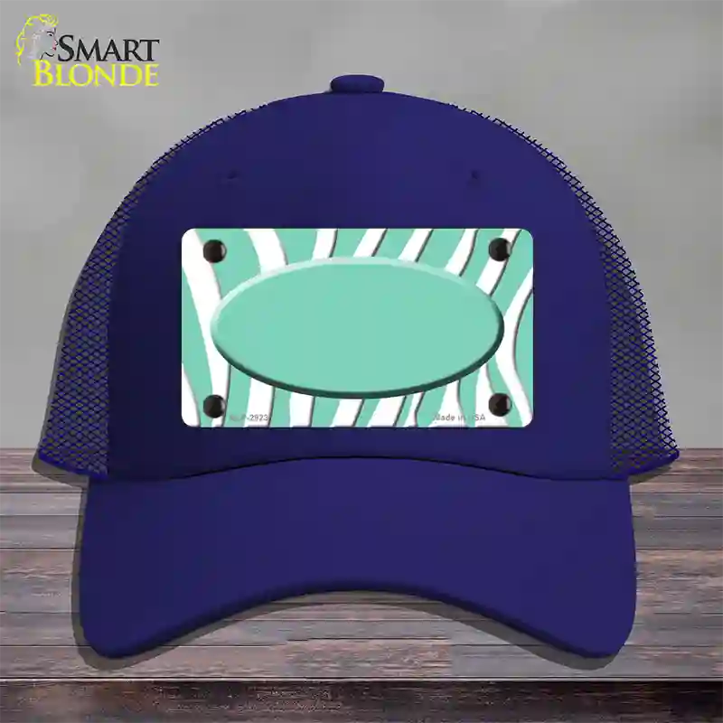 Mint White Zebra Mint Center Oval Novelty License Plate Hat Mesh / Royal Blue