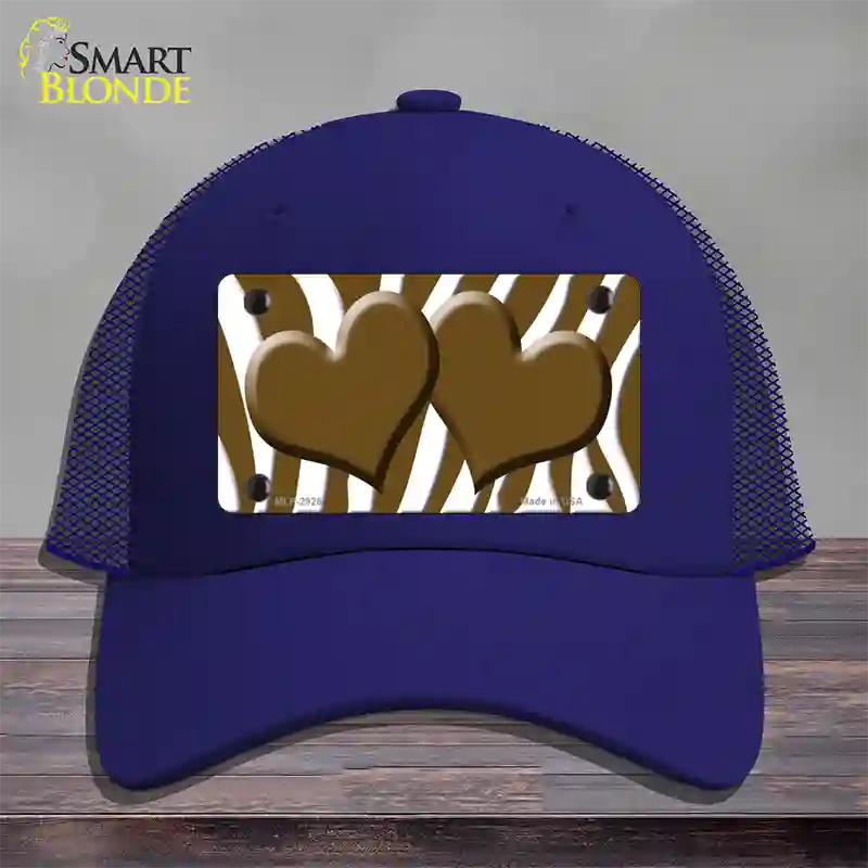 Brown White Zebra Brown Centered Hearts Novelty License Plate Hat Mesh / Royal Blue