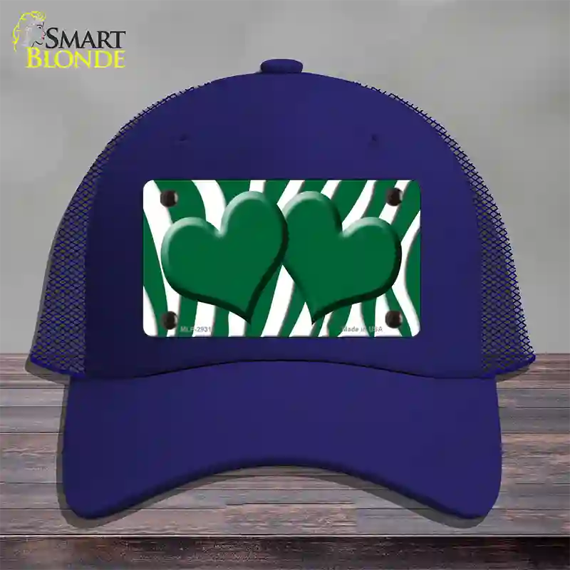 Green White Zebra Green Centered Hearts Novelty License Plate Hat Mesh / Royal Blue