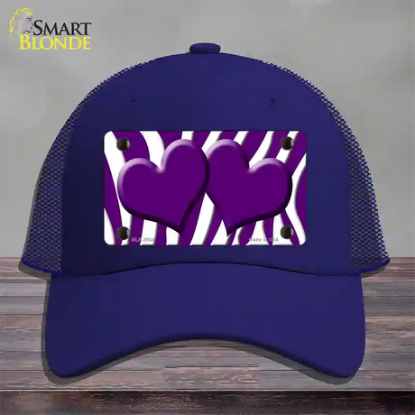 Purple White Zebra Purple Centered Hearts Novelty License Plate Hat Mesh / Royal Blue