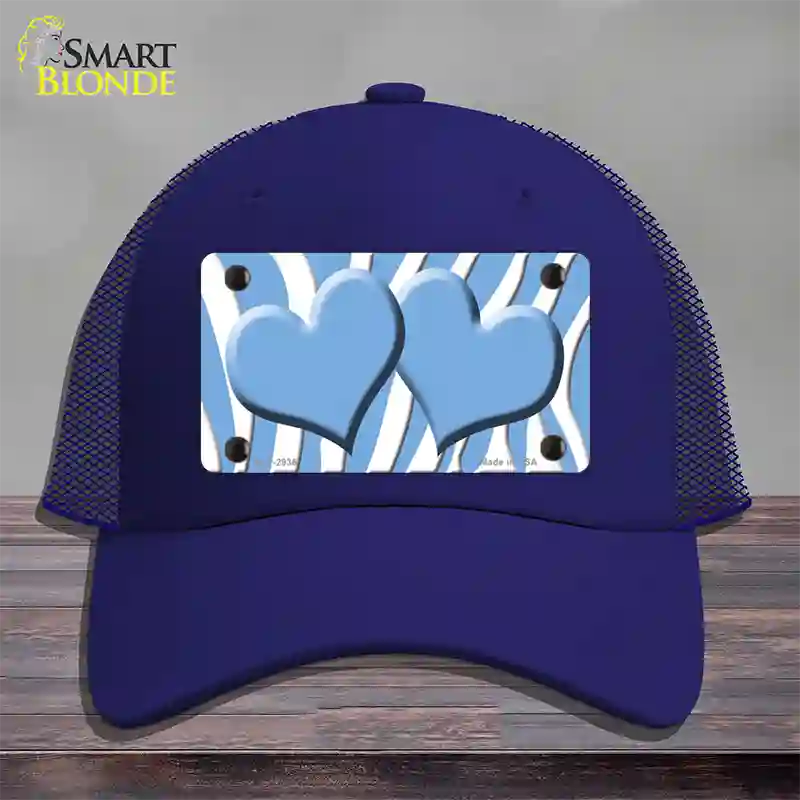 Light Blue White Zebra Light Blue Centered Hearts Novelty License Plate Hat Mesh / Royal Blue