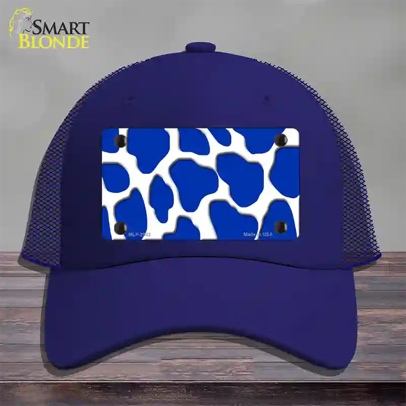 Blue White Giraffe Novelty License Plate Hat Mesh / Royal Blue