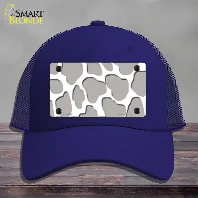 Grey White Giraffe Novelty License Plate Hat Mesh / Royal Blue