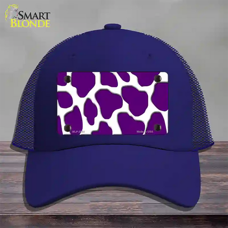 Purple White Giraffe Novelty License Plate Hat Mesh / Royal Blue