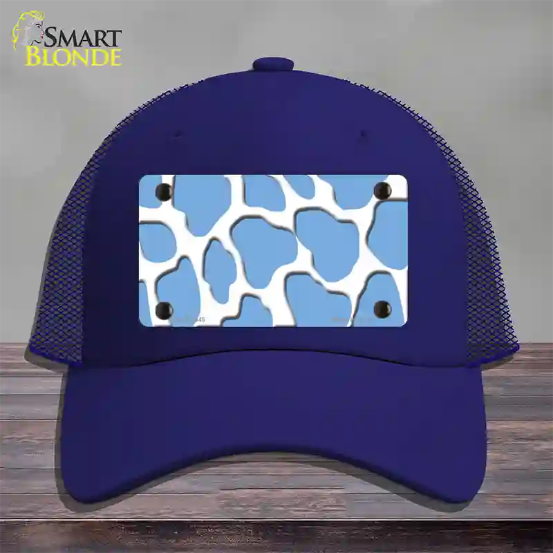 Light Blue White Giraffe Novelty License Plate Hat Mesh / Royal Blue