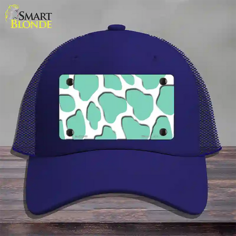 Mint White Giraffe Novelty License Plate Hat Mesh / Royal Blue