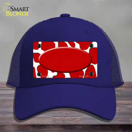 Red White Giraffe Red Center Oval Novelty License Plate Hat Mesh / Royal Blue