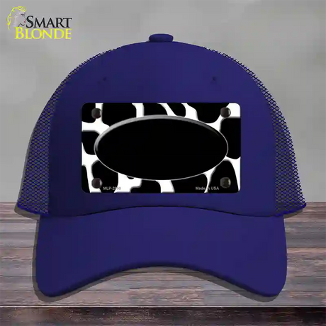 Black White Giraffe Black Center Oval Novelty License Plate Hat Mesh / Royal Blue