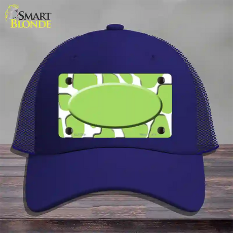 Lime Green White Giraffe Lime Green Center Oval Novelty License Plate Hat Mesh / Royal Blue