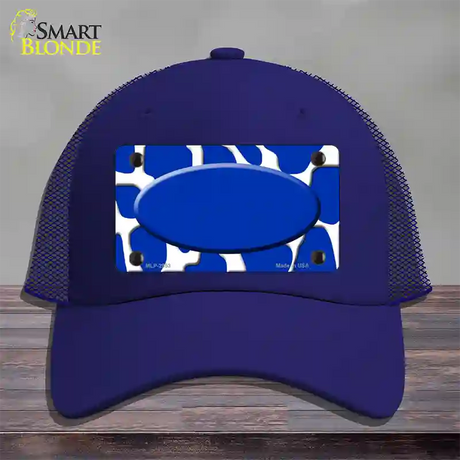 Blue White Giraffe Blue Center Oval Novelty License Plate Hat Mesh / Royal Blue