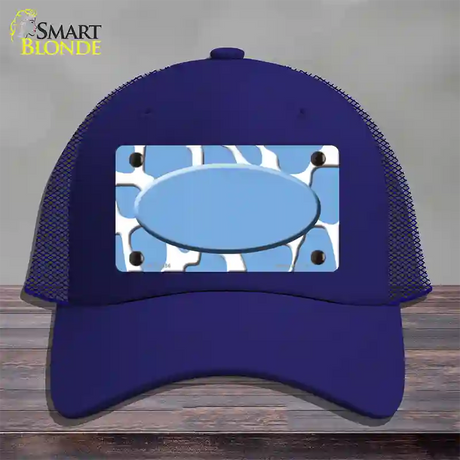 Light Blue White Giraffe Light Blue Center Oval Novelty License Plate Hat Mesh / Royal Blue