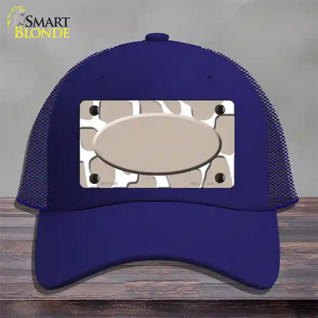 Tan White Giraffe Tan Center Oval Novelty License Plate Hat Mesh / Royal Blue