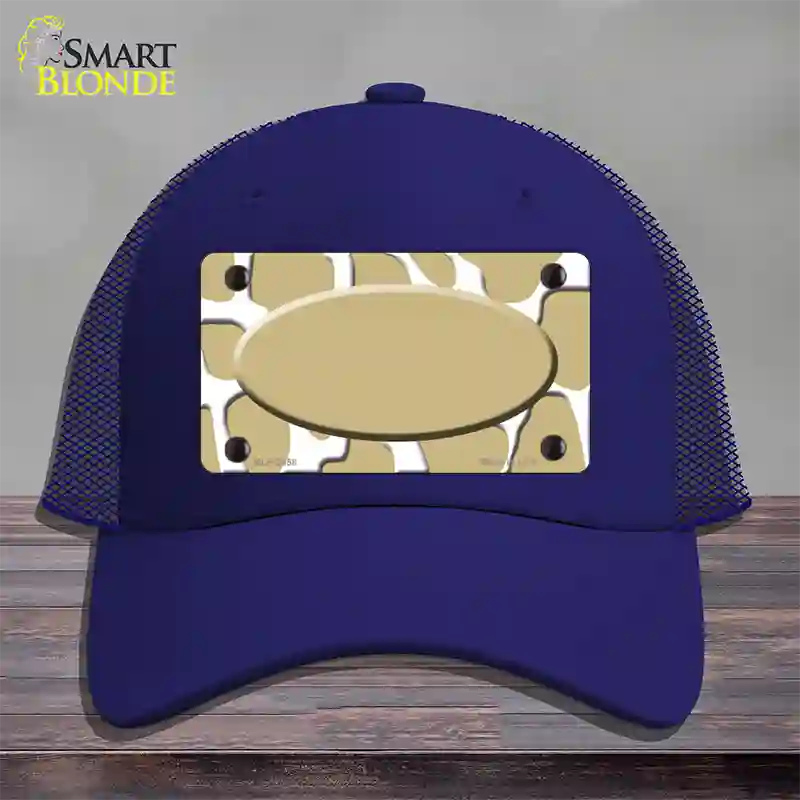 Gold White Giraffe Gold Center Oval Novelty License Plate Hat Mesh / Royal Blue