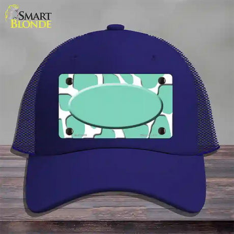 Mint White Giraffe Mint Center Oval Novelty License Plate Hat Mesh / Royal Blue