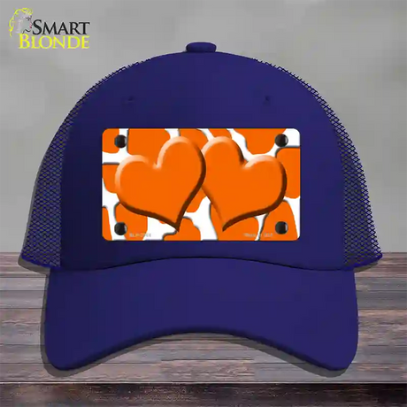 Orange White Giraffe Orange Centered Hearts Novelty License Plate Hat Mesh / Royal Blue