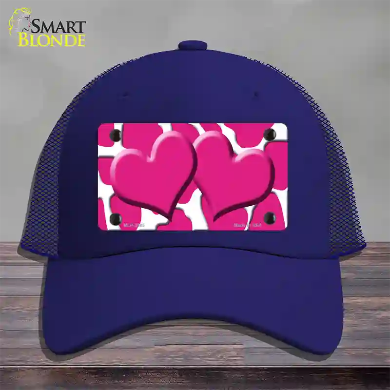 Pink White Giraffe Pink Centered Hearts Novelty License Plate Hat Mesh / Royal Blue