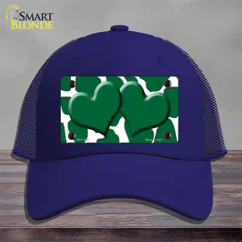 Green White Giraffe Green Centered Hearts Novelty License Plate Hat Mesh / Royal Blue