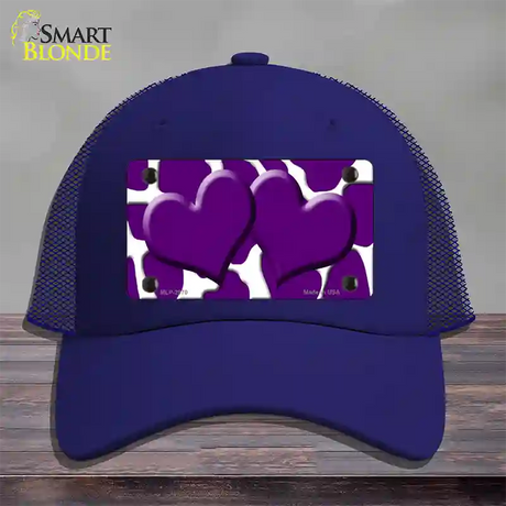 Purple White Giraffe Purple Centered Hearts Novelty License Plate Hat Mesh / Royal Blue