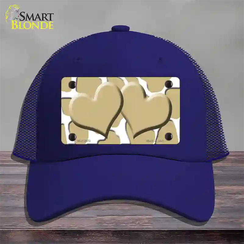 Gold White Giraffe Gold Centered Hearts Novelty License Plate Hat Mesh / Royal Blue