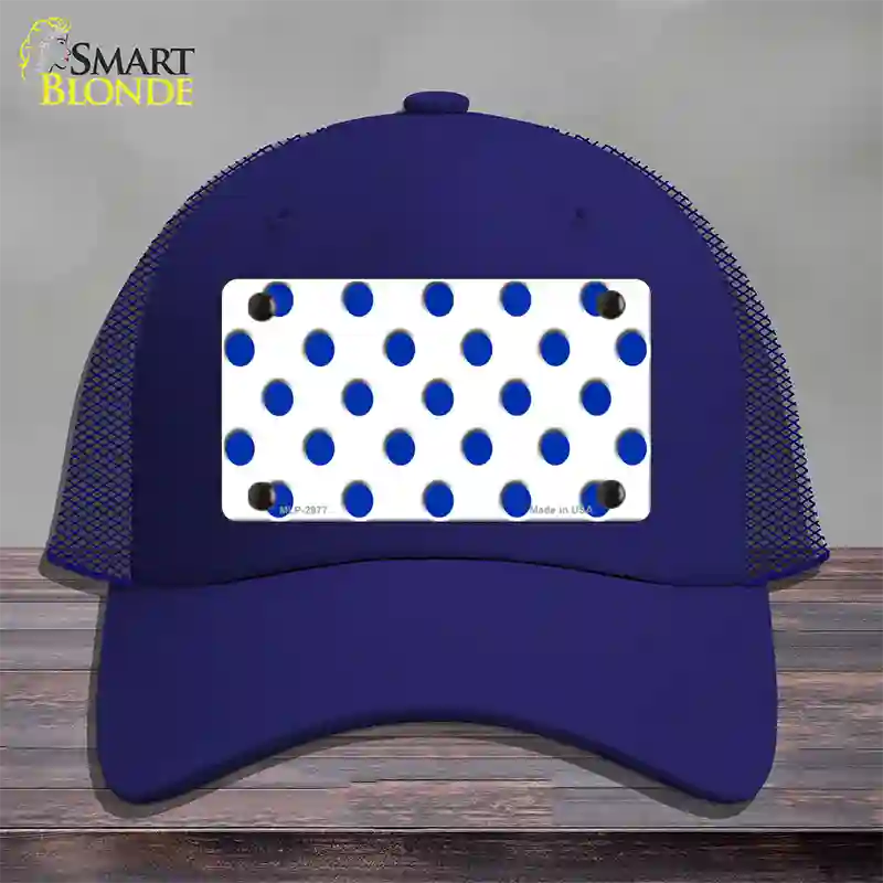 Blue White Polka Dot Novelty License Plate Hat Mesh / Royal Blue