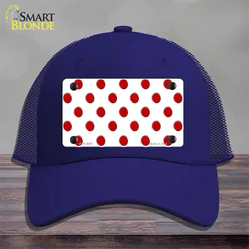 Red White Polka Dot Novelty License Plate Hat Mesh / Royal Blue