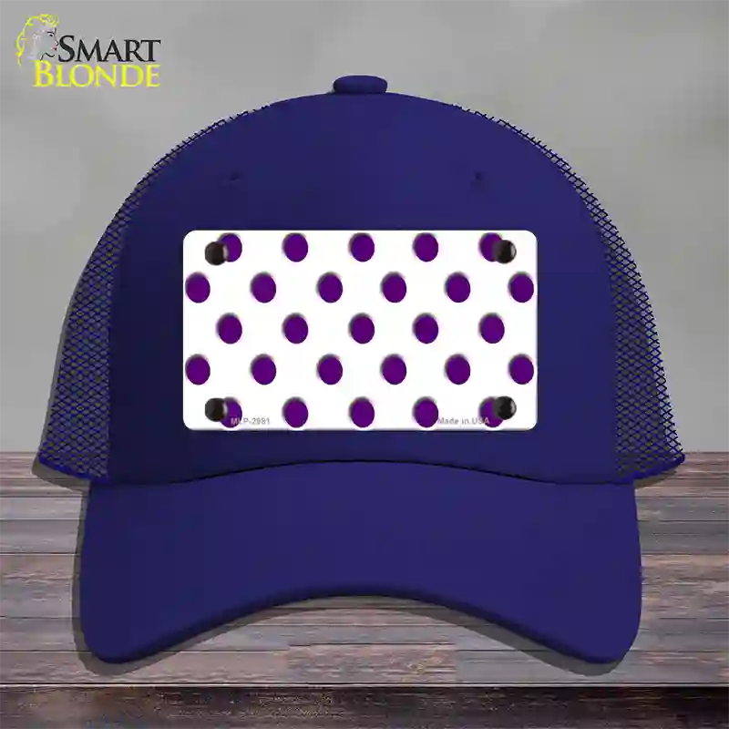 Purple White Polka Dot Novelty License Plate Hat Mesh / Royal Blue