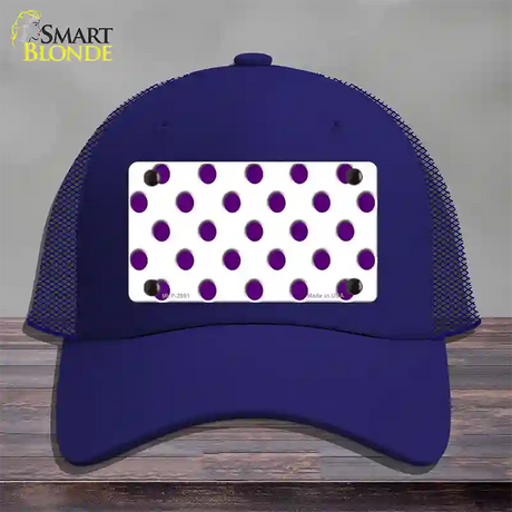 Purple White Polka Dot Novelty License Plate Hat Mesh / Royal Blue