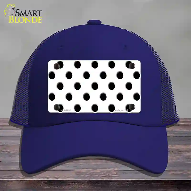 Black White Polka Dot Novelty License Plate Hat Mesh / Royal Blue