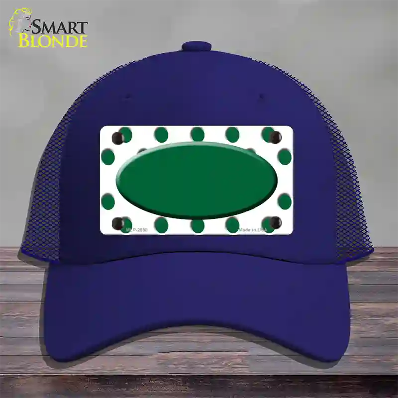 Green White Polka Dot Green Center Oval Novelty License Plate Hat Mesh / Royal Blue