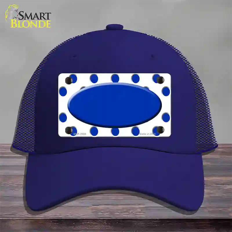 Blue White Polka Dot Blue Center Oval Novelty License Plate Hat Mesh / Royal Blue