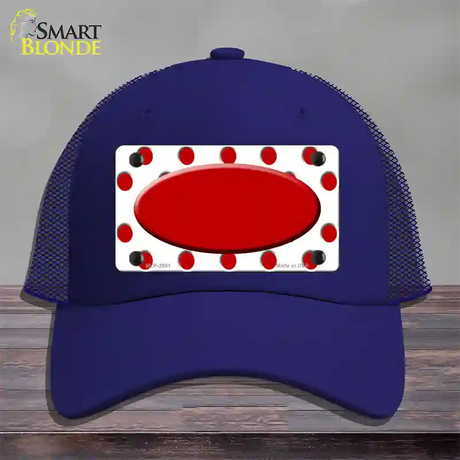 Red White Polka Dot Red Center Oval Novelty License Plate Hat Mesh / Royal Blue