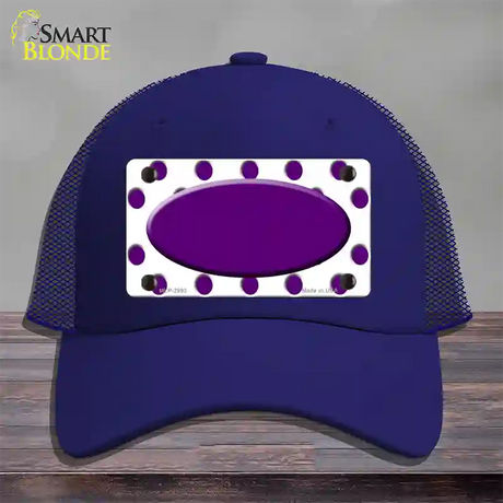 Purple White Polka Dot Purple Center Oval Novelty License Plate Hat Mesh / Royal Blue