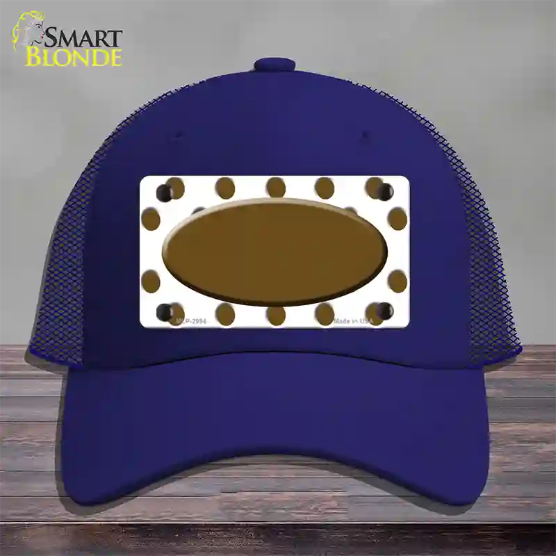 Brown White Polka Dot Brown Center Oval Novelty License Plate Hat Mesh / Royal Blue