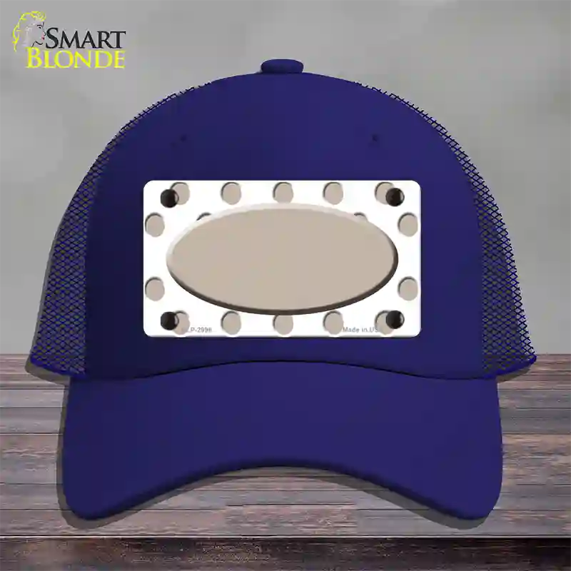 Tan White Polka Dot Tan Center Oval Novelty License Plate Hat Mesh / Royal Blue