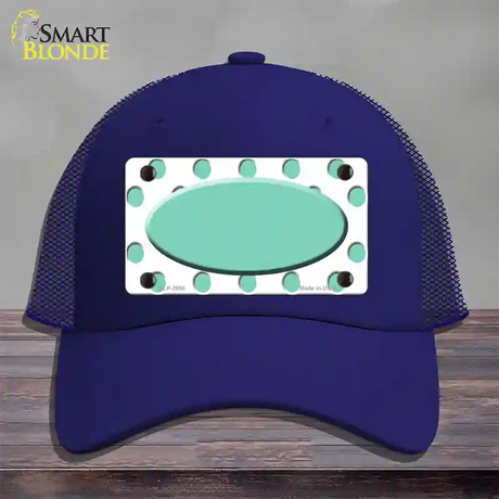 Mint White Polka Dot Teal Center Oval Novelty License Plate Hat Mesh / Royal Blue