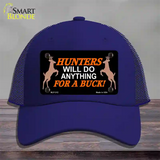 Hunters Will Do Anything Novelty License Plate Hat Mesh / Royal Blue