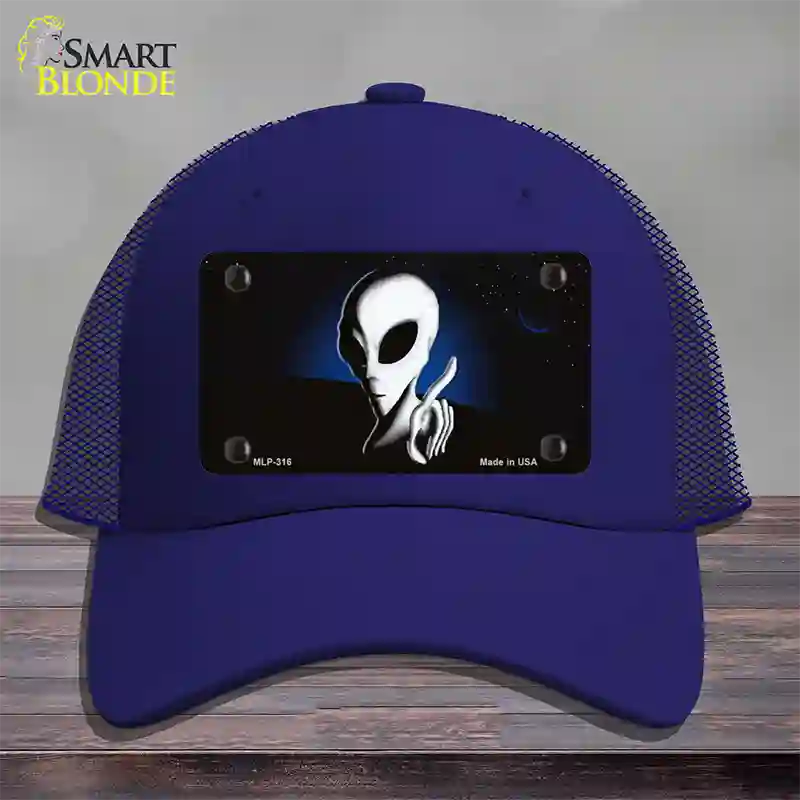 Space Alien Novelty License Plate Hat Mesh / Royal Blue