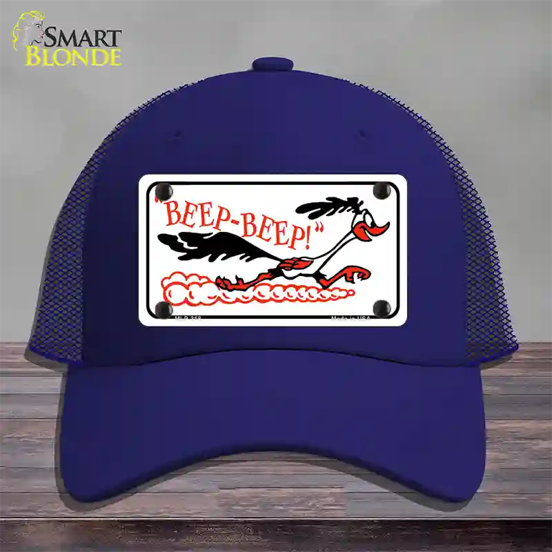 Beep Beep Roadrunner Novelty License Plate Hat Mesh / Royal Blue