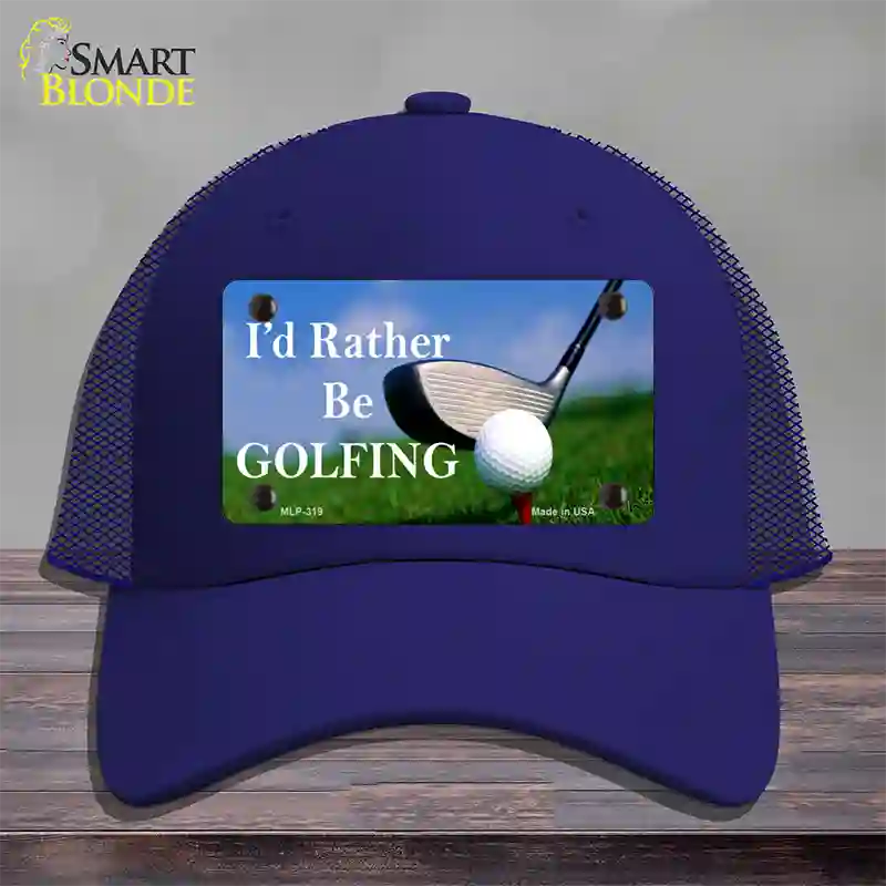 Rather Be Golfing Novelty License Plate Hat Mesh / Royal Blue