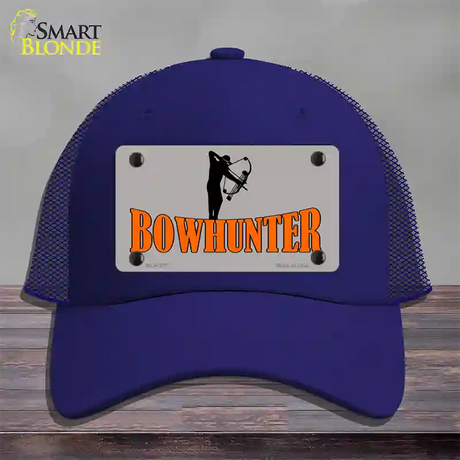 Bow Hunter Novelty License Plate Hat Mesh / Royal Blue