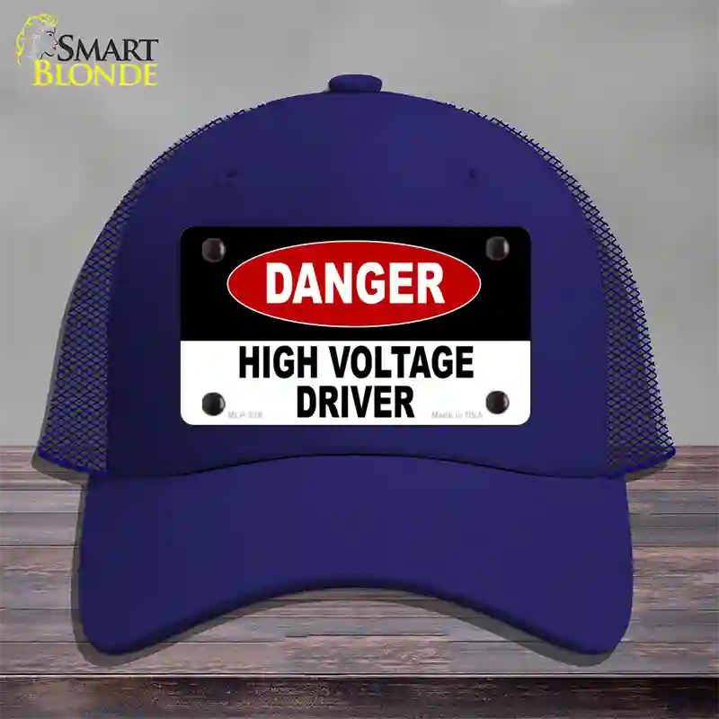 Danger High Voltage Driver Novelty License Plate Hat Mesh / Royal Blue