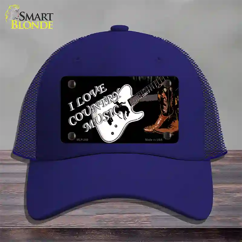 I Love Country Music Novelty License Plate Hat Mesh / Royal Blue