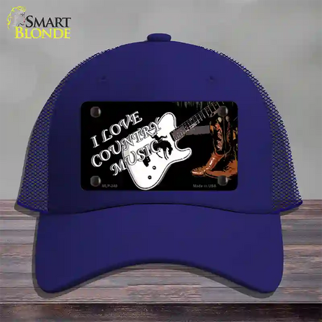 I Love Country Music Novelty License Plate Hat Mesh / Royal Blue