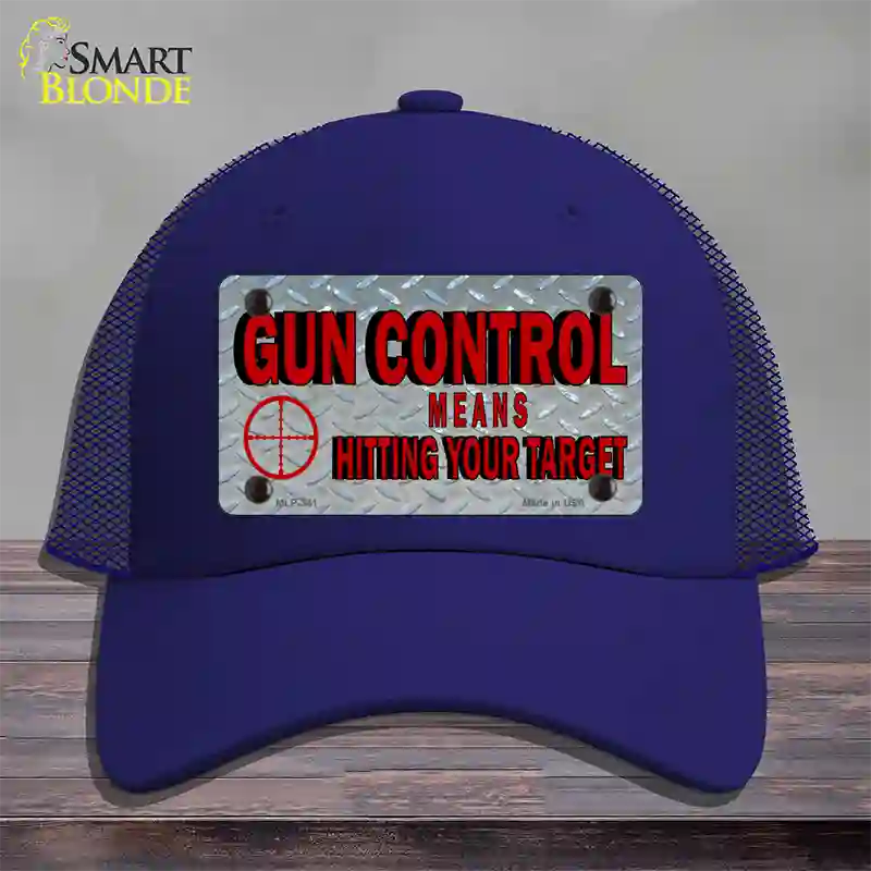 Gun Control Novelty License Plate Hat Mesh / Royal Blue