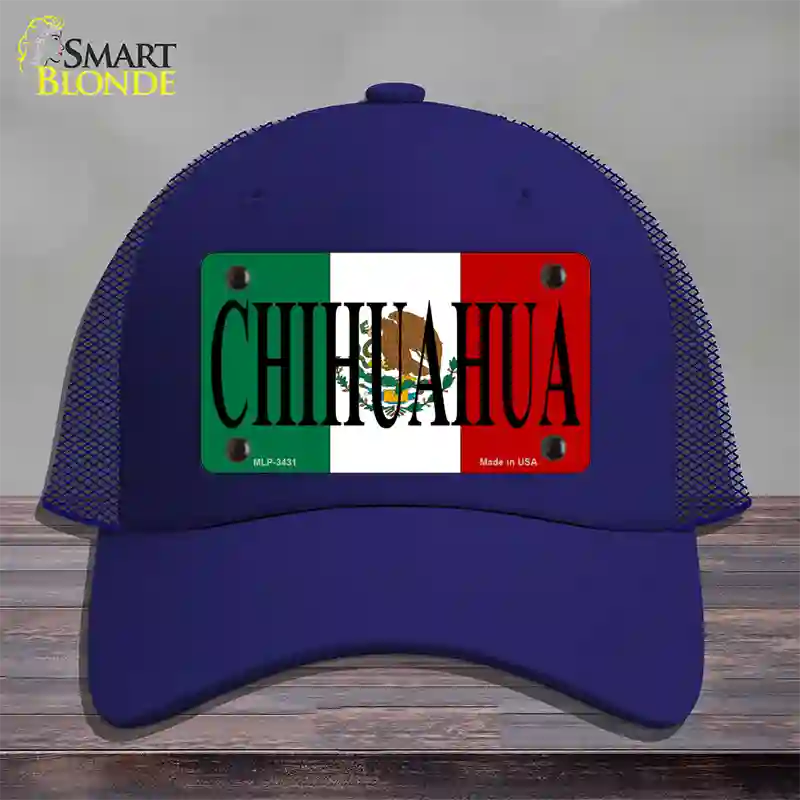 Chihuahua Mexico Flag Novelty License Plate Hat Mesh / Royal Blue