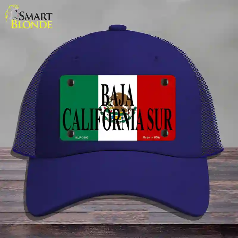 Baja California Sur Mexico Flag Novelty License Plate Hat Mesh / Royal Blue